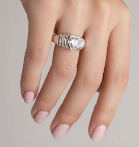 Silver Heart Stone Ring
