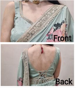 Ready to Wear Sage Green Floral Chinon Silk Saree