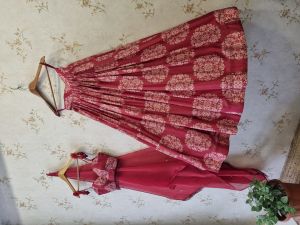 Red Printed Silk Lehenga Choli Set with Organza Dupatta