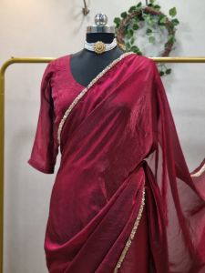 Women’s Maroon Pre Pleated Satin Silk Saree