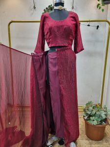 Women’s Maroon Pre Pleated Satin Silk Saree