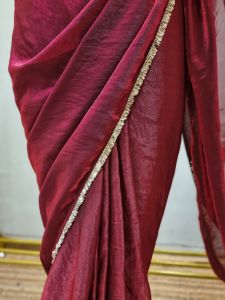 Women’s Maroon Pre Pleated Satin Silk Saree