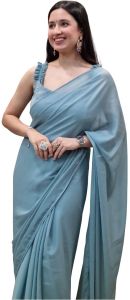 Women’s Pastel Blue Pre Draped Star Shimmer Georgette Saree