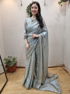 Women’s Silver Ready to Wear Saree Satin Silk Saree