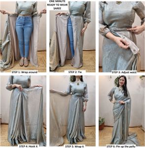 Women’s Silver Ready to Wear Saree Satin Silk Saree