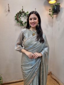 Women’s Silver Ready to Wear Saree Satin Silk Saree