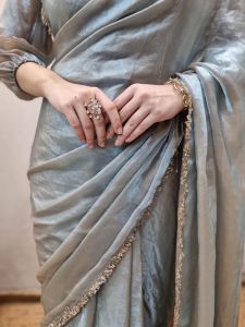 Women’s Silver Ready to Wear Saree Satin Silk Saree