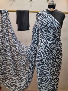 Zebra Print Satin Georgette Saree