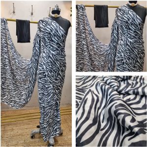 Zebra Print Satin Georgette Saree