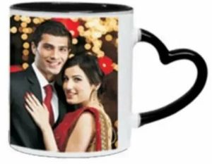 Sublimation Imported 3 Tone Black Inner Colour Heart Handle Coffee Mug