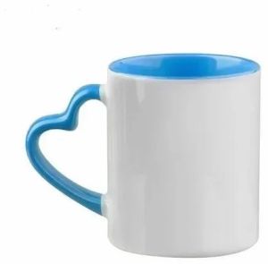 Sublimation Imported 3tone Blue Inner Colour Heart Handle Coffee Mug