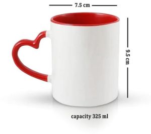 Sublimation Imported 3tone Red Inner Colour Heart Handle Coffee Mug