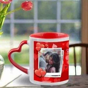 Sublimation Imported 3tone Red Inner Colour Heart Handle Coffee Mug
