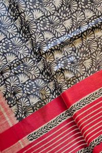 Ladies Buta Tussar Ghicha Silk Masraiz Border Saree