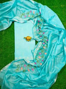Ladies Cotton Linen Embroidery Unstitched Suit Set