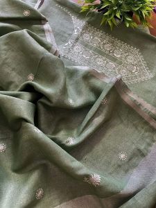 Ladies Cotton Linen Unstitched Hand Embroidered Suit Set