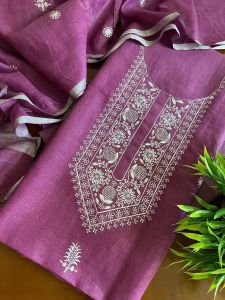 Ladies Cotton Linen Unstitched Hand Embroidered Suit Set