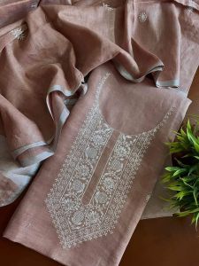 Ladies Cotton Linen Unstitched Hand Embroidered Suit Set
