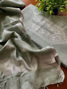 Ladies Cotton Linen Unstitched Hand Embroidered Suit Set