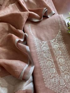 Ladies Cotton Linen Unstitched Hand Embroidered Suit Set
