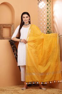 Ladies Cotton Linen Zari Border Dupatta
