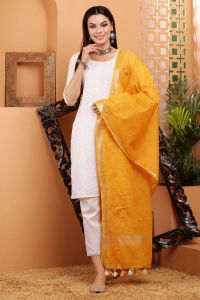Ladies Cotton Linen Zari Border Dupatta