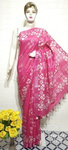 Ladies Cotton Salub Hand Batik Print Saree