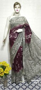 Ladies Cotton Salub Hand Batik Print Saree