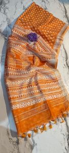 Ladies Cotton Salub Hand Block Discharge Print Design Saree