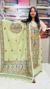 Ladies Cotton Silk Madhubani Art Unstitched Suit Set