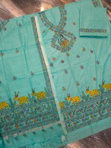 Ladies Cotton Silk Madhubani Art Unstitched Suit Set