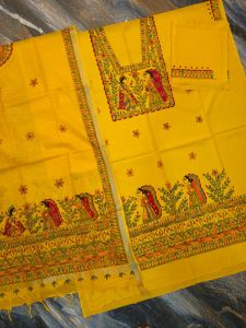 Ladies Cotton Silk Madhubani Art Unstitched Suit Set