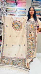Ladies Cotton Silk Madhubani Art Unstitched Suit Set