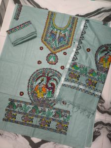 Ladies Cotton Silk Madhubani Art Unstitched Suit Set