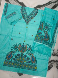 Ladies Cotton Silk Madhubani Art Unstitched Suit Set
