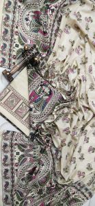 Ladies Cotton Silk Madhubani Print Unstitched Suit Set