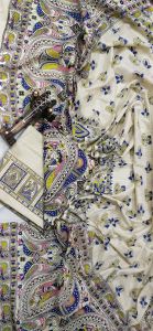 Ladies Cotton Silk Madhubani Print Unstitched Suit Set