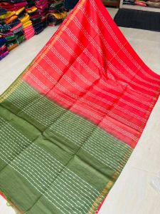 Ladies Cotton Silk Stripes Weaving Two Tone Saree