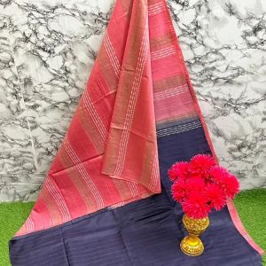 Ladies Dual Dye Stripes Weaving Cotton Silk Traditional Saree