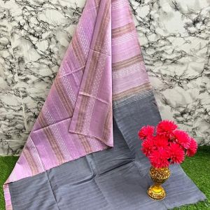 Ladies Dual Dye Stripes Weaving Cotton Silk Traditional Saree