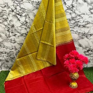 Ladies Dual Dye Stripes Weaving Cotton Silk Traditional Saree