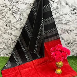 Ladies Dual Dye Stripes Weaving Cotton Silk Traditional Saree