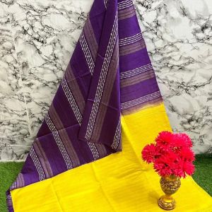 Ladies Dual Dye Stripes Weaving Cotton Silk Traditional Saree