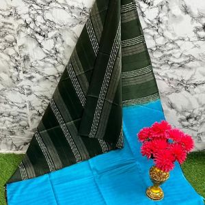 Ladies Dual Dye Stripes Weaving Cotton Silk Traditional Saree