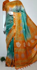 Ladies Dual Shade Floral Designer Party Wear Silk Blend Saree