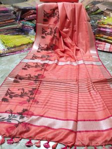 Ladies Floral Pattern Cotton Salub Jacquard Weaving Saree
