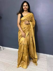 Ladies Golden Buti Elegant Soft Silk Traditional Saree