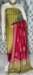 Ladies Katan Silk Block Print Suit Set