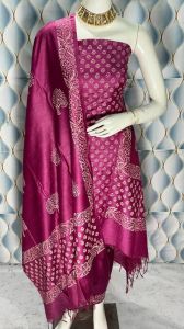 Ladies Katan Silk Block Print Suit Set