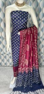 Ladies Katan Silk Block Print Suit Set